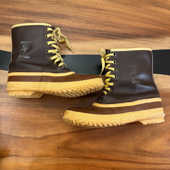 Vintage Sorel Arctic Pac Boots with Wool Felt Liners Size 9 Made in Canada Brown - Picture 1 of 16